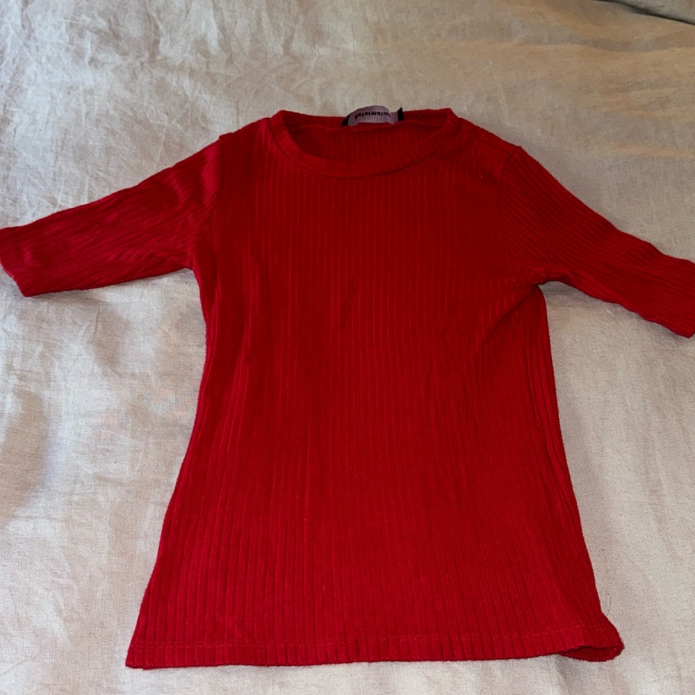 reformation short sleeve red ribbed t-shirt